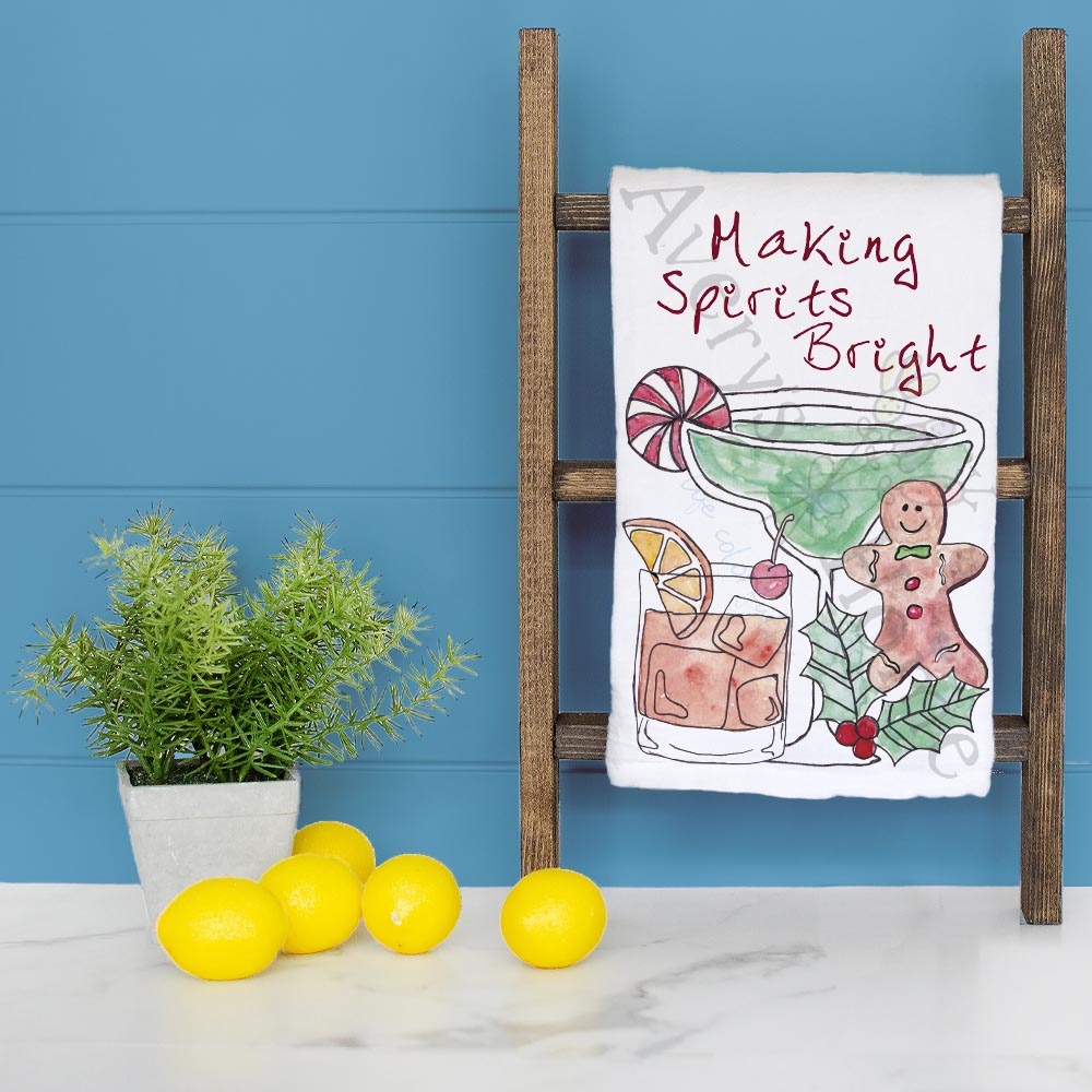 Making Spirits Bright Tea Towel – Holiday Cocktail Cheer