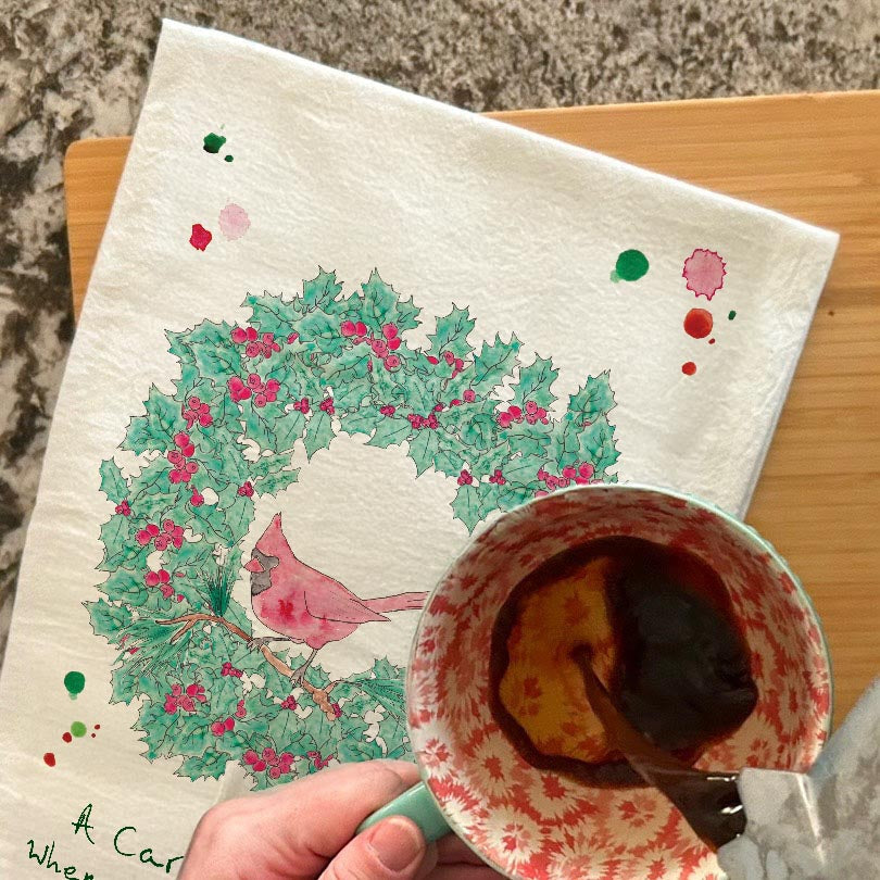 Cardinal Appears Christmas Kitchen Decor Tea Towel