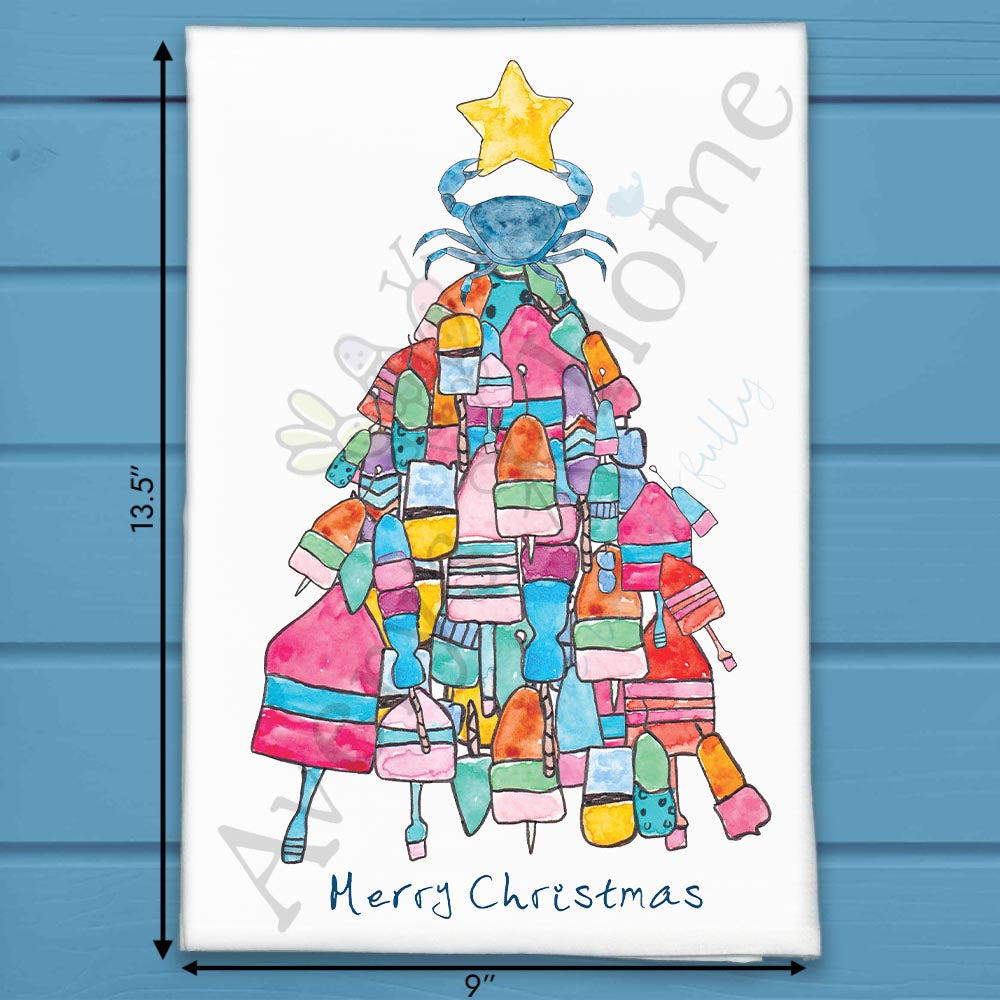 Lobster & Buoy Tree Tea Towel – Coastal Christmas Catch