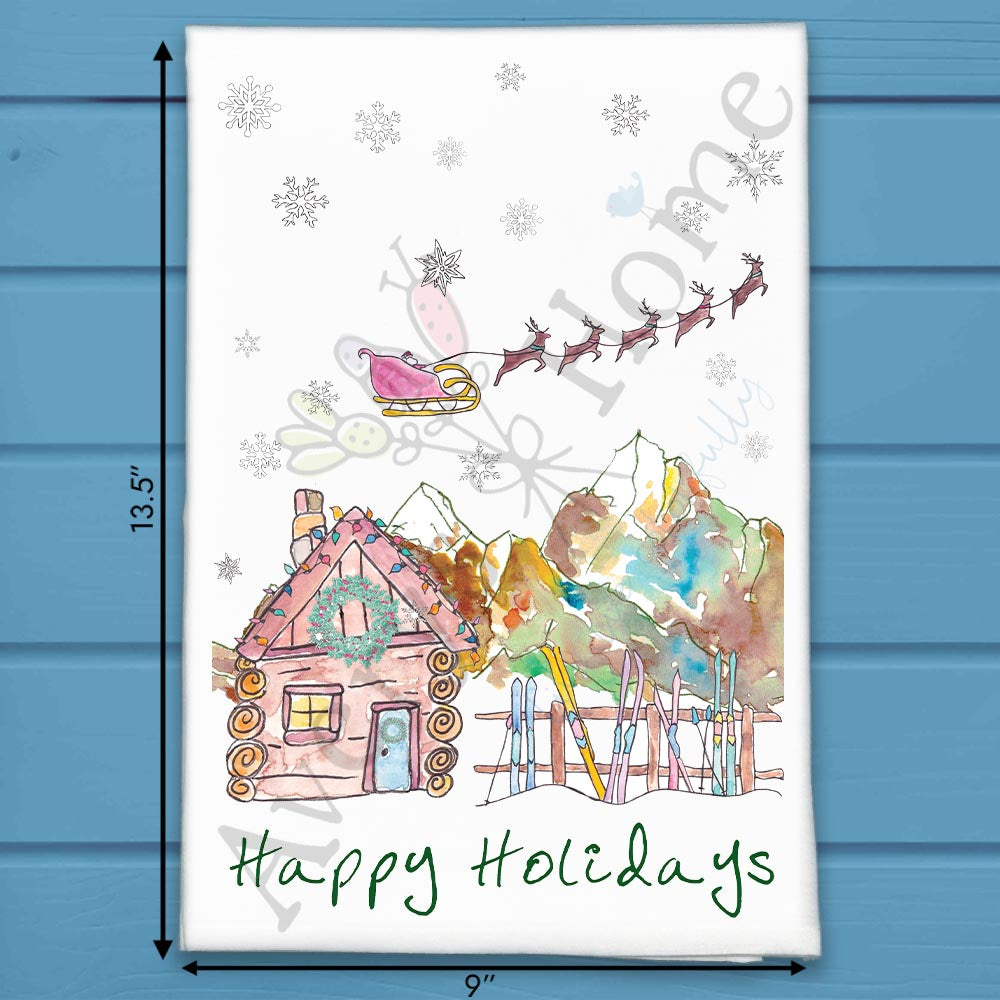 Happy Holidays in the Mountains Tea Towel – Cabin Style