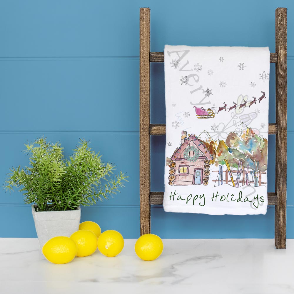 Happy Holidays in the Mountains Tea Towel – Cabin Style