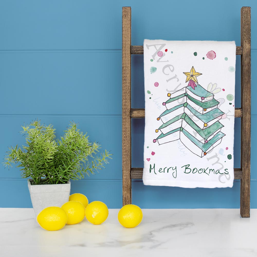 Book Christmas Tree Tea Towel – Cozy & Literary