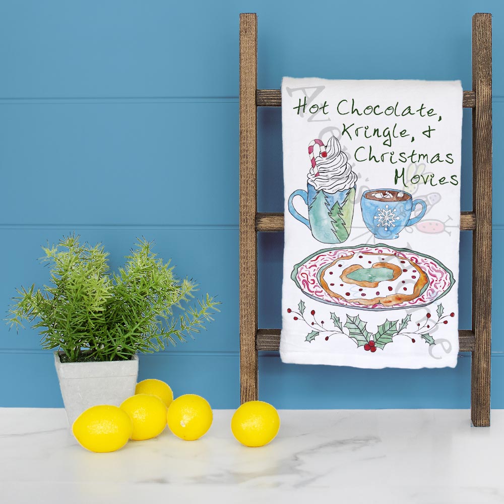 Hot Chocolate & Kringle Tea Towel – Holiday Movie Mood