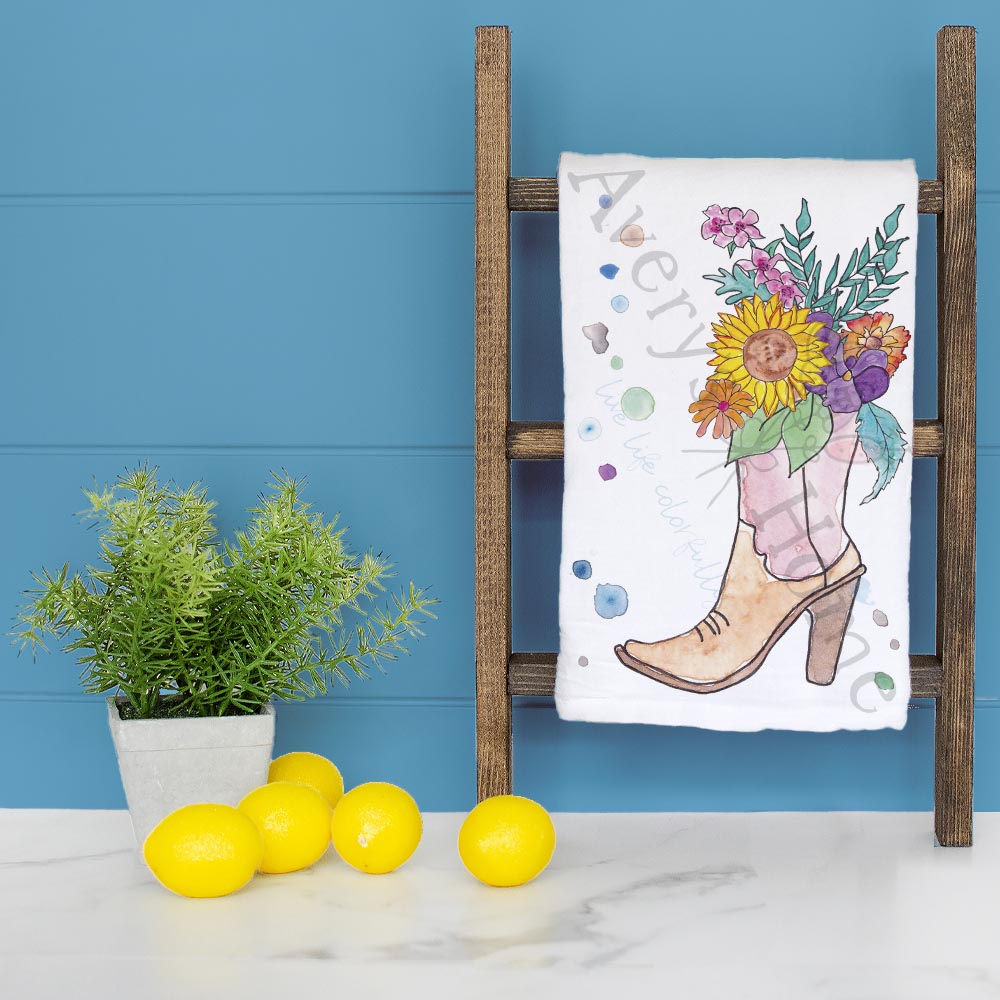 Red Cowgirl Boots Tea Towel – Kick Up Some Bloom