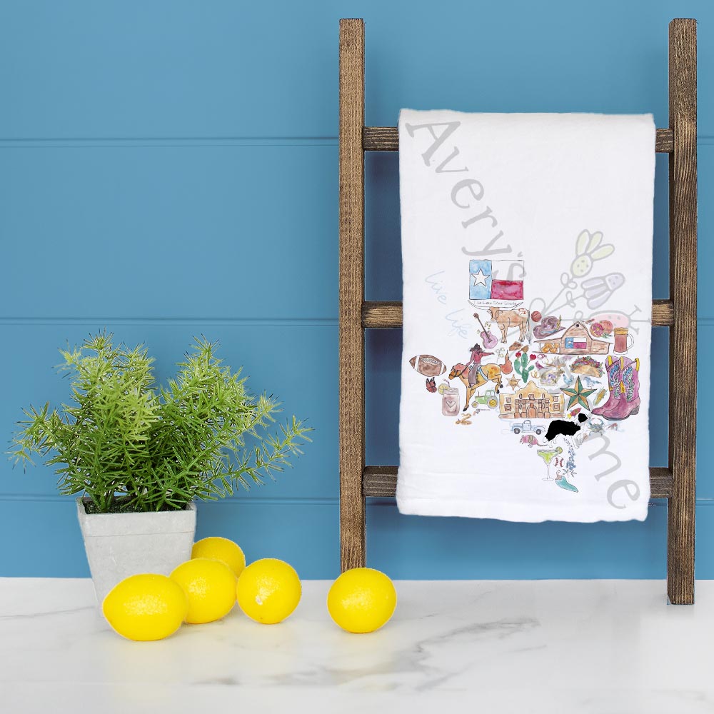 Texas State Icons Tea Towel – Longhorns & Love