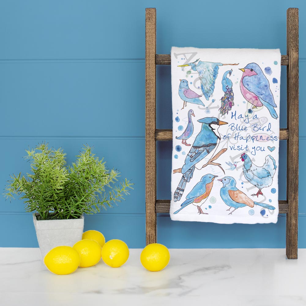 Blue Birds of Happiness Tea Towel – Peace, Joy & Sky