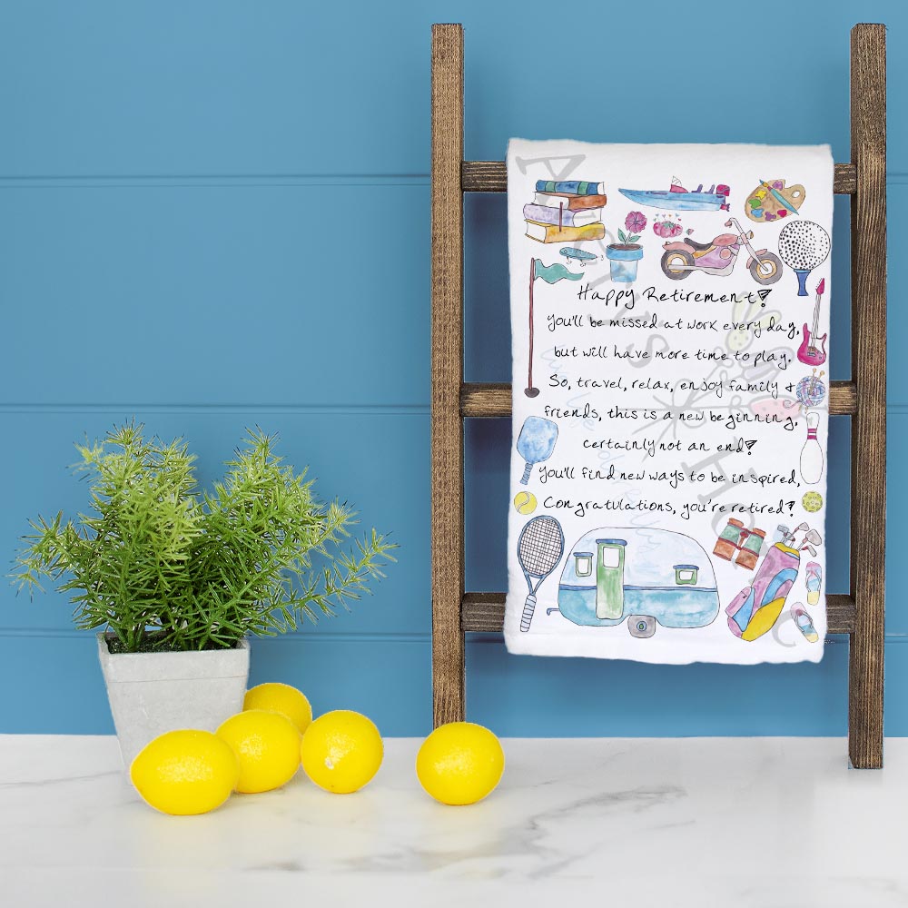 Happy Retirement Tea Towel – Time for Hammocks & Humor