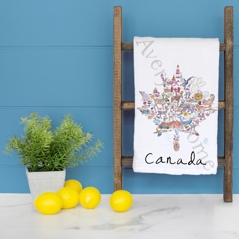 Canada Icons Tea Towel – Mountains, Moose & Maple Syrup