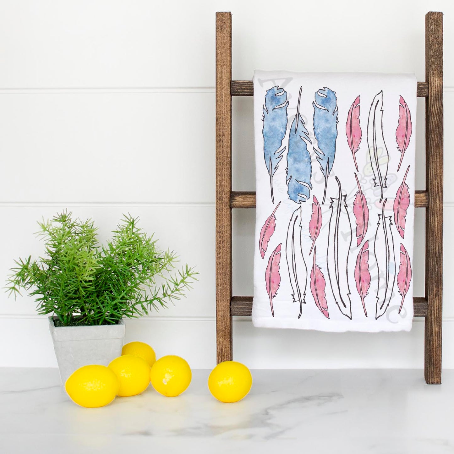 Bird Feathers American Flag Patriotic Tea Towel