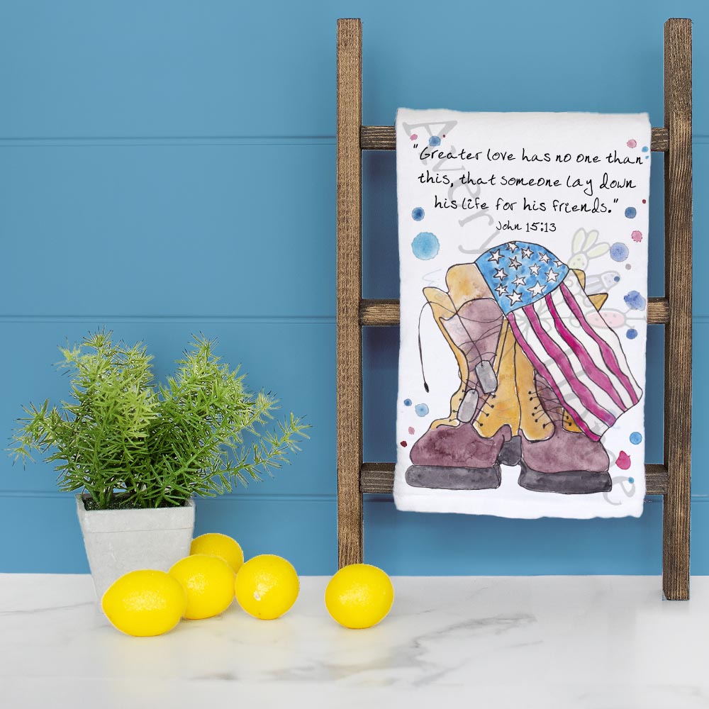 Combat Boots Bible Verse Kitchen Home Décor Tea Towel