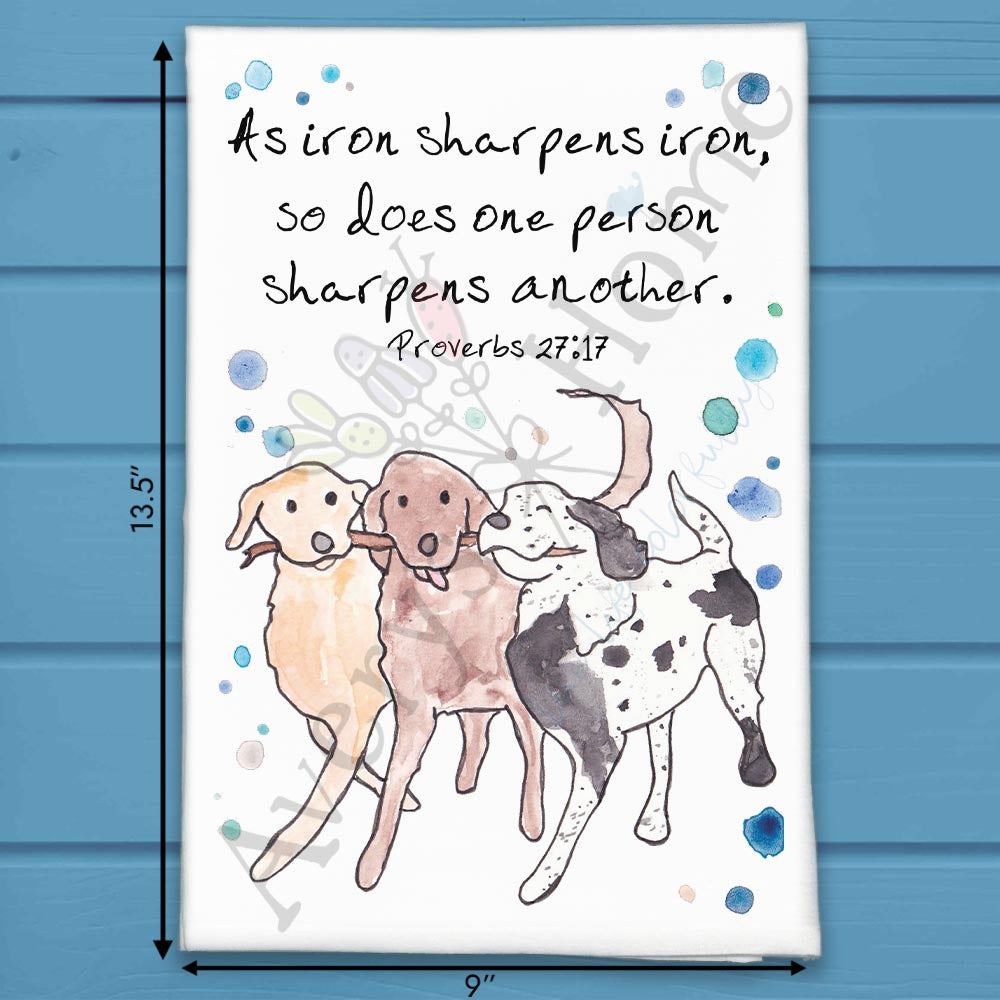 Iron Sharpens Iron Dog Bible Verse Kitchen Décor Tea Towel