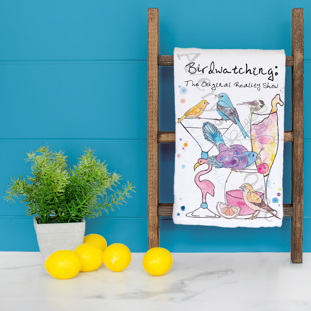 Birdwatching Original Reality TV Garden Kitchen Decor Tea Towel