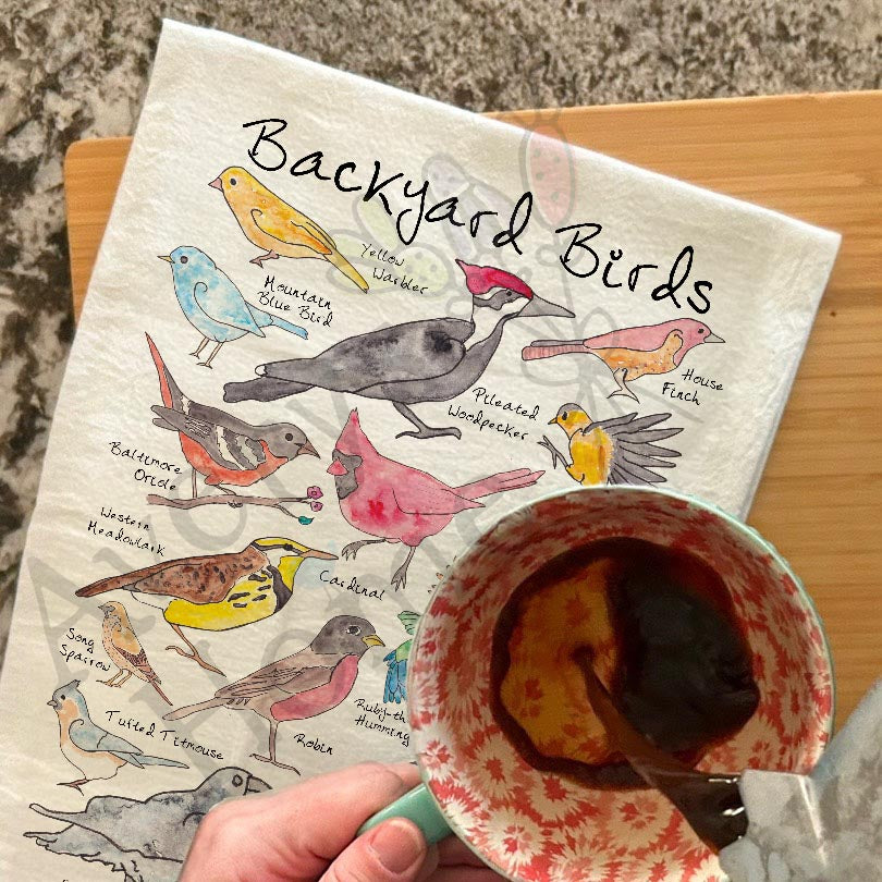 Backyard Birds Tea Towel
