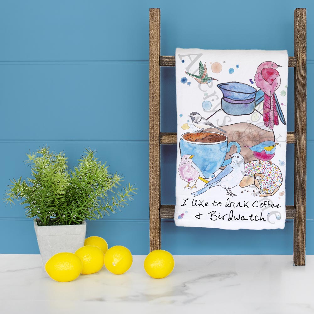 I like to Drink Coffee & Birdwatch Kitchen Décor Tea Towel