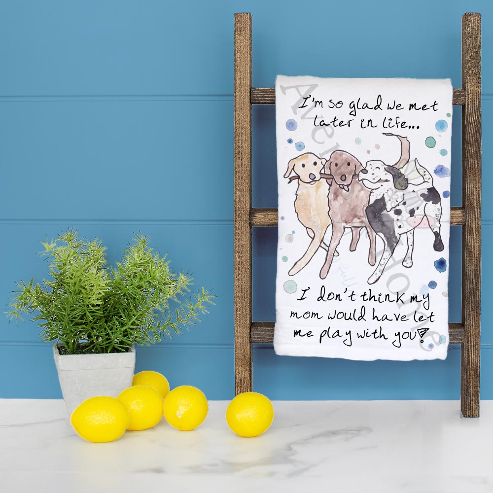 So Glad we Met Dog Friendship Kitchen Home Décor Tea Towel