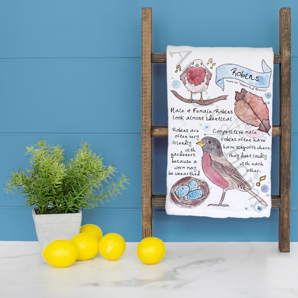 Robin Bird Facts Tea Towel – Gardener Decor