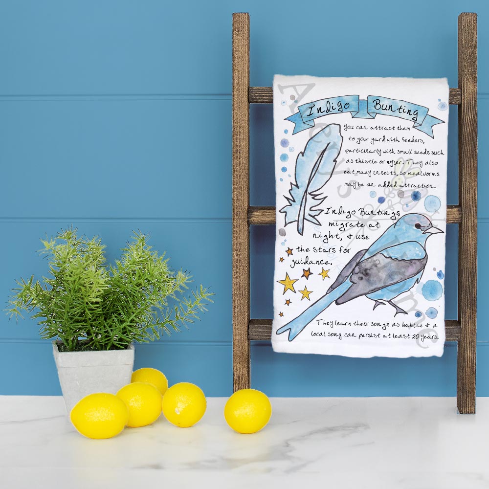 Indigo Bunting Bird Facts Garden Kitchen Décor Tea Towel