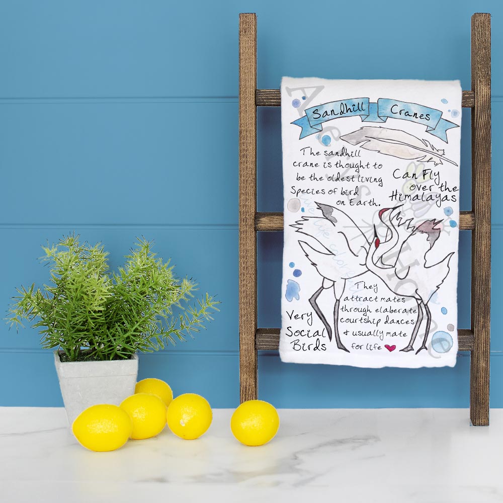 Sandhill Crane Bird Facts Garden Kitchen Décor Tea Towel