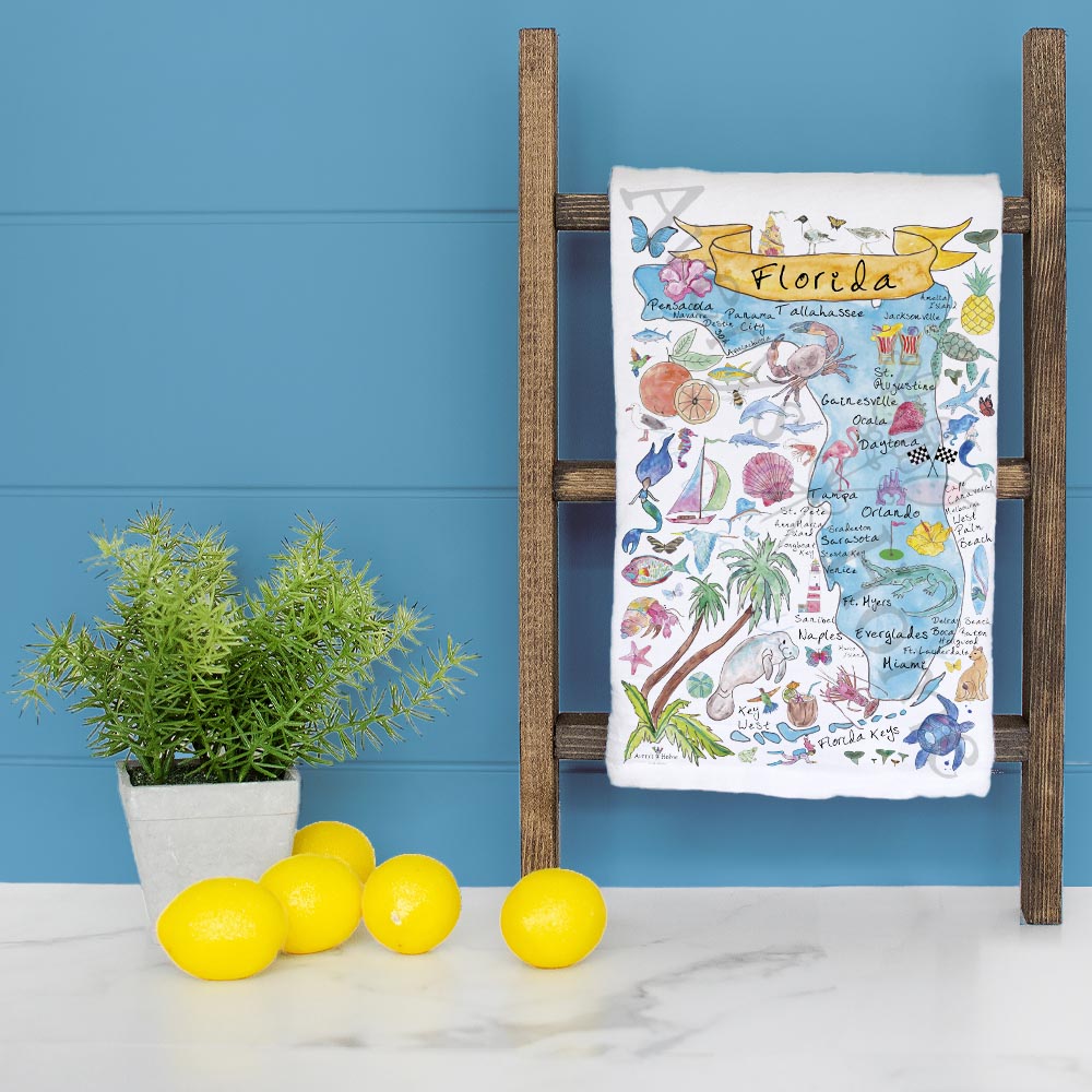 Florida State Map Tea Towel – Sunshine & Shells