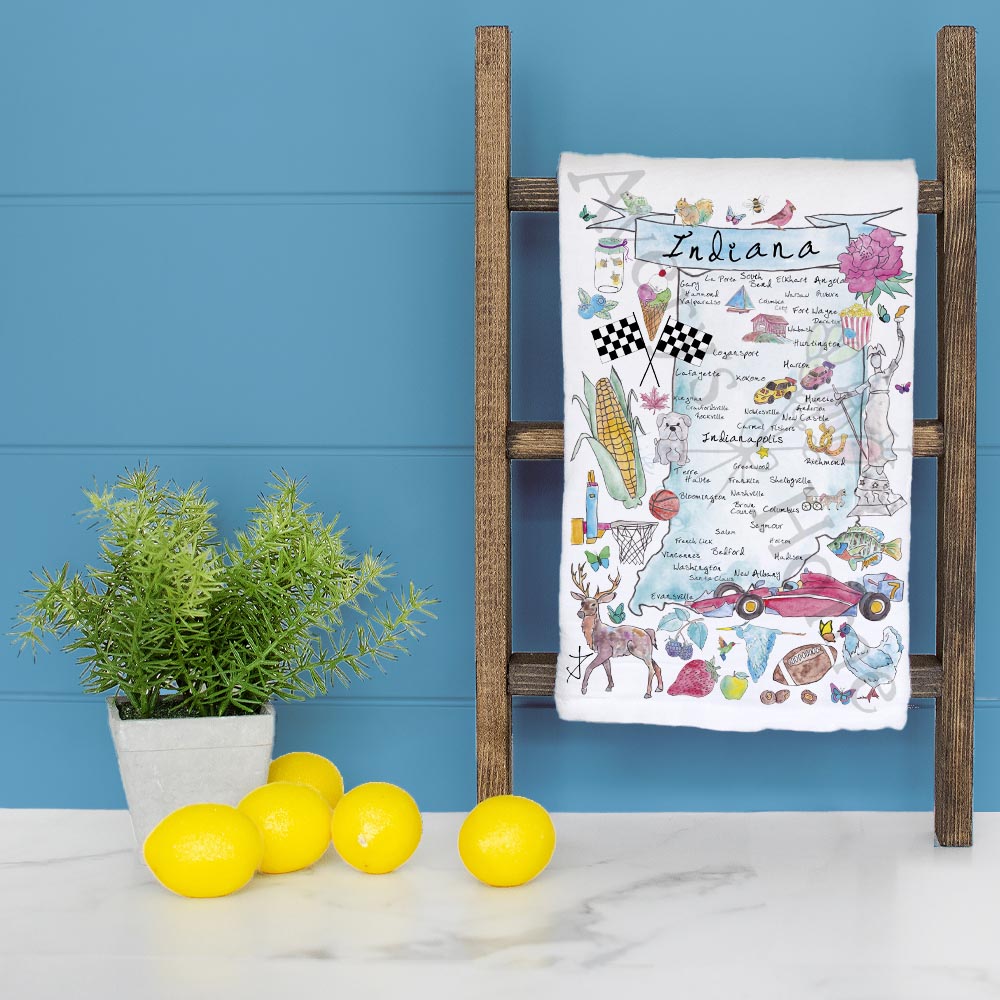 Indiana State Map Tea Towel