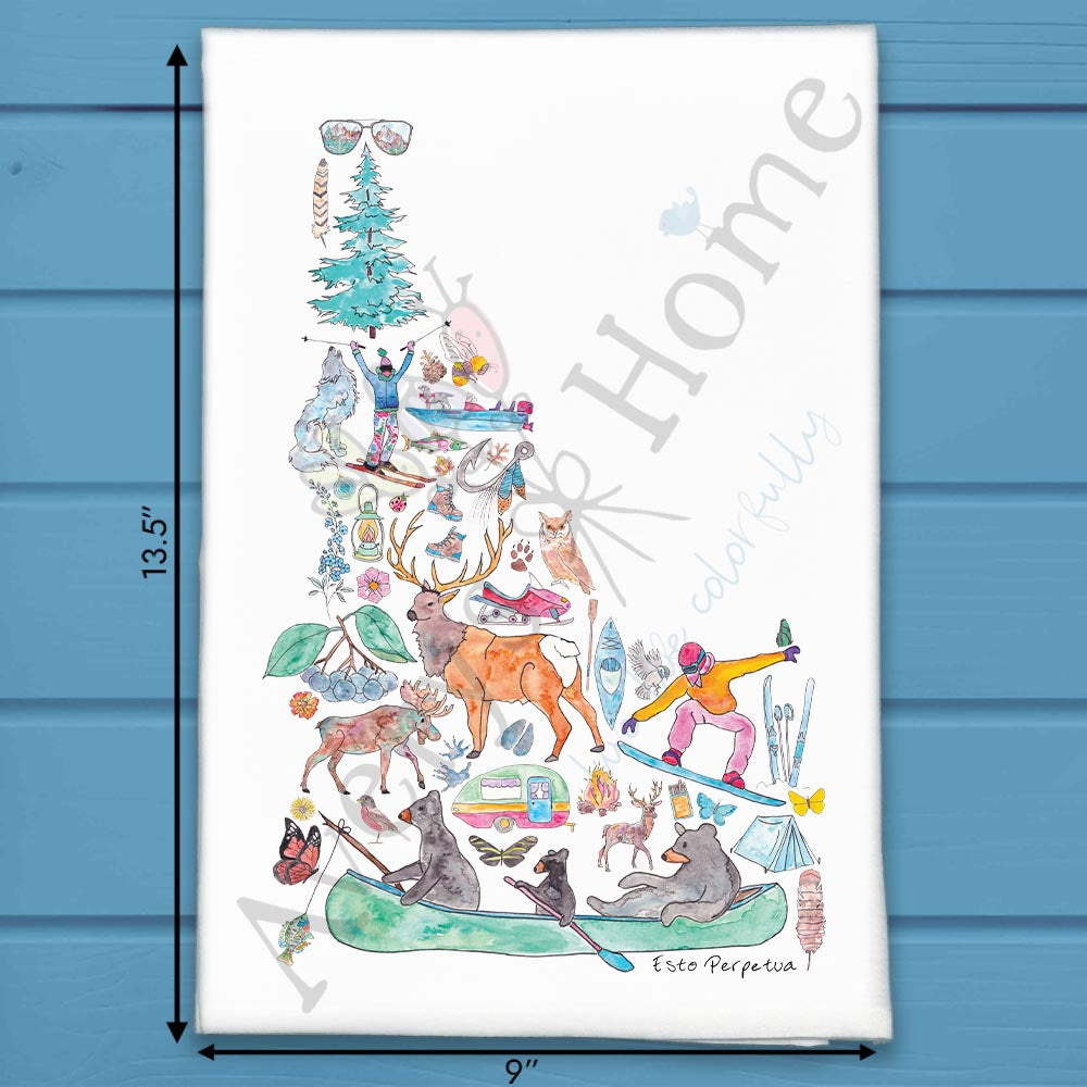 Idaho Icons Tea Towel – Camping, Lakes & Trails