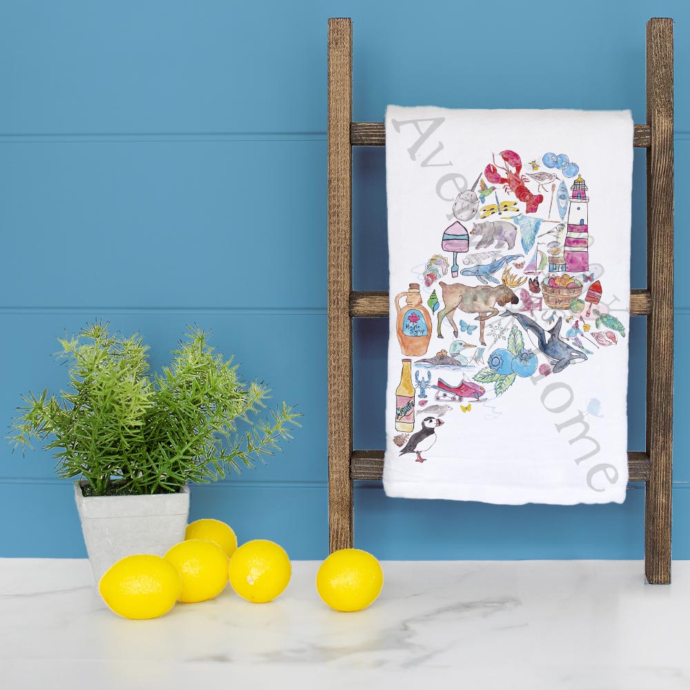 Maine State Icons Tea Towel – Coastal Life & Claws