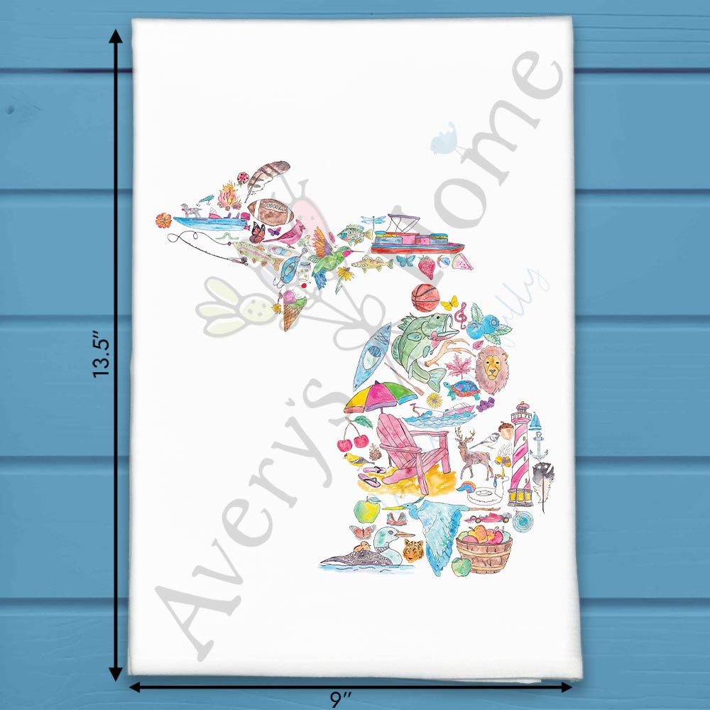 Michigan State Icons Tea Towel – Freshwater Life