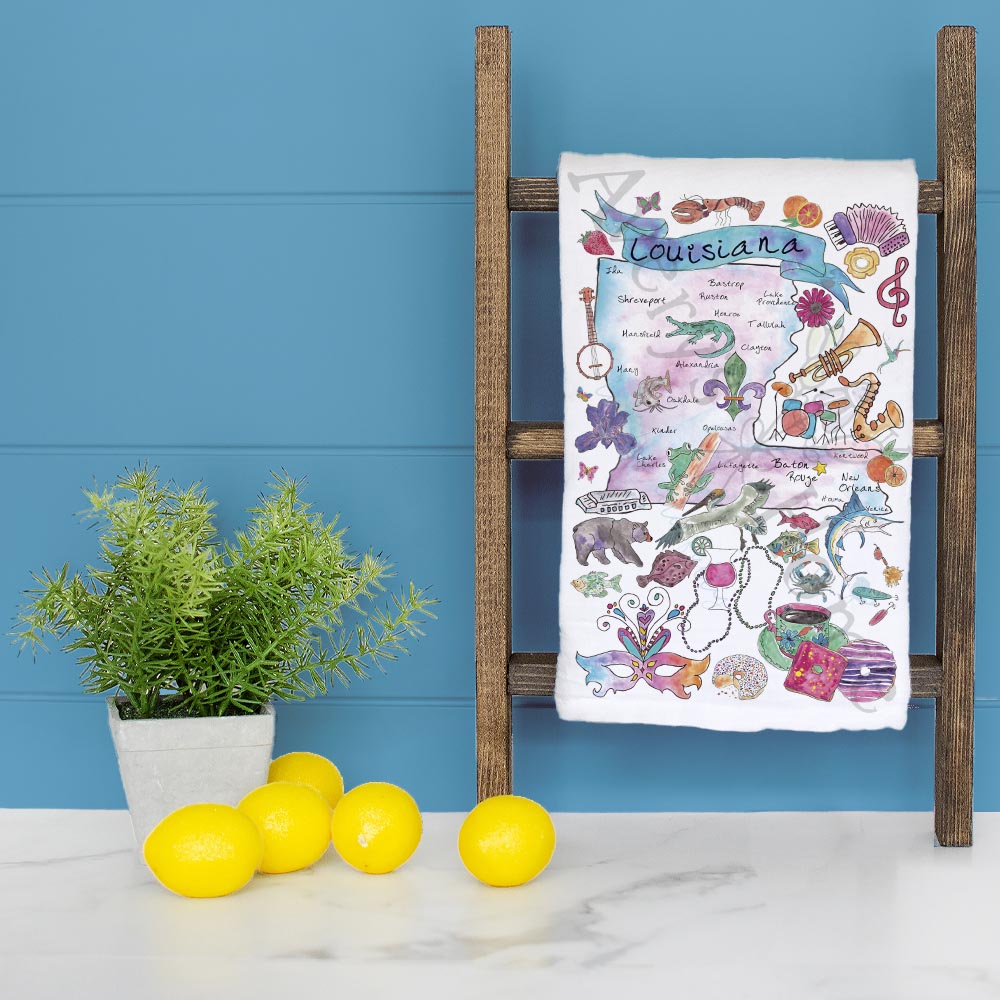 Louisiana Map Tea Towel – Culture, Cuisine & Jazz