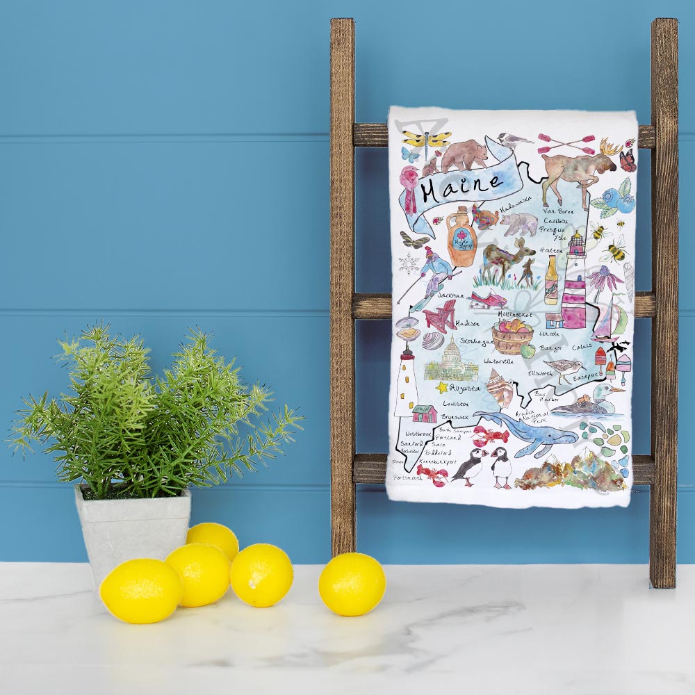 Maine Map Tea Towel – Lobsters, Pines & Pride