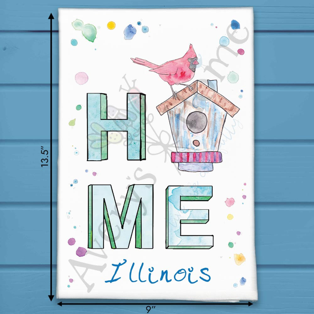 Illinois Birding HOME State Bird & House Kitchen Tea Towel