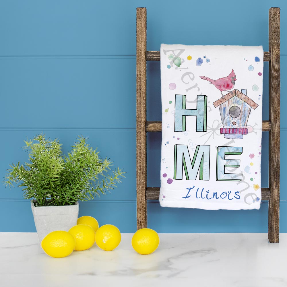 Illinois Birding HOME State Bird & House Kitchen Tea Towel