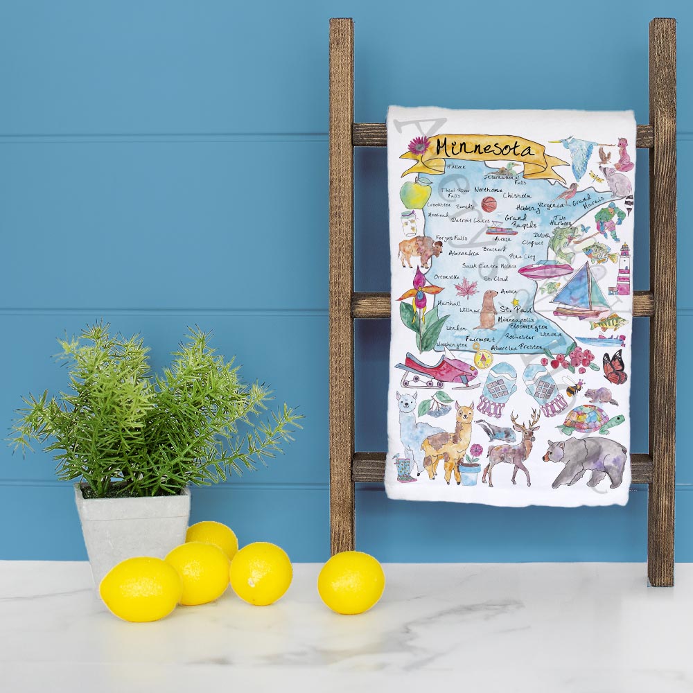 Minnesota Map Tea Towel – Loons, Lakes & Love