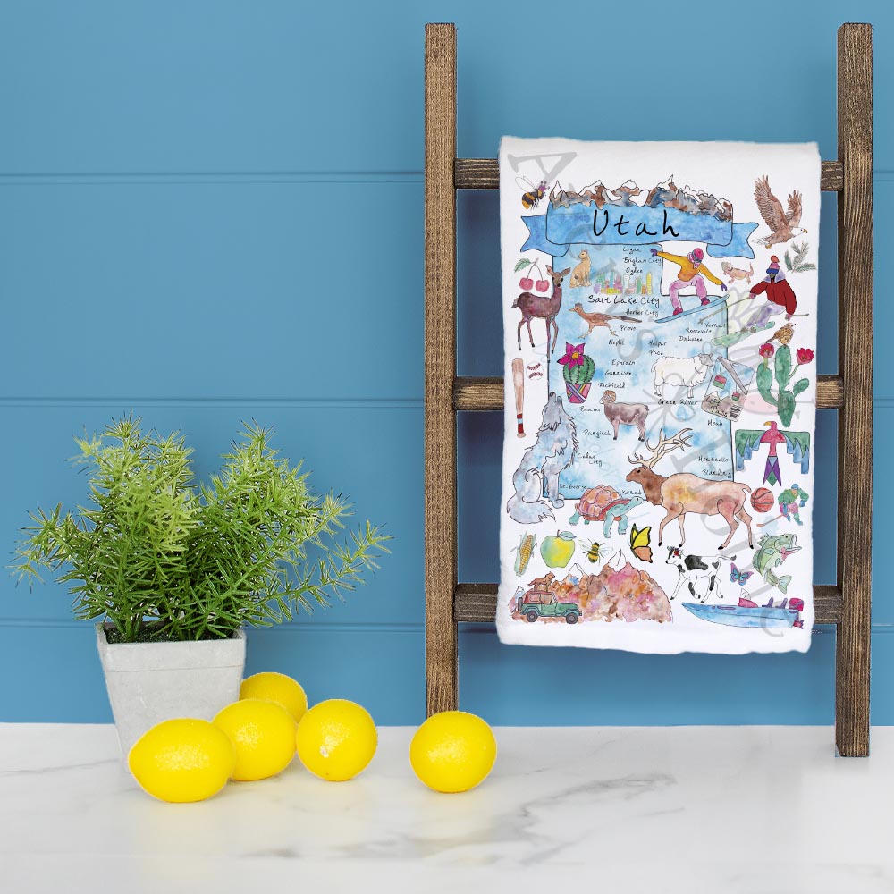 Utah Map Tea Towel – Red Rocks & Quiet Stars
