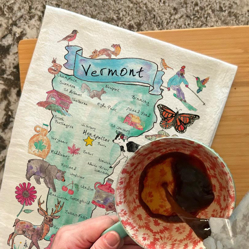 Vermont Map Tea Towel – Syrup, Peaks & Peace