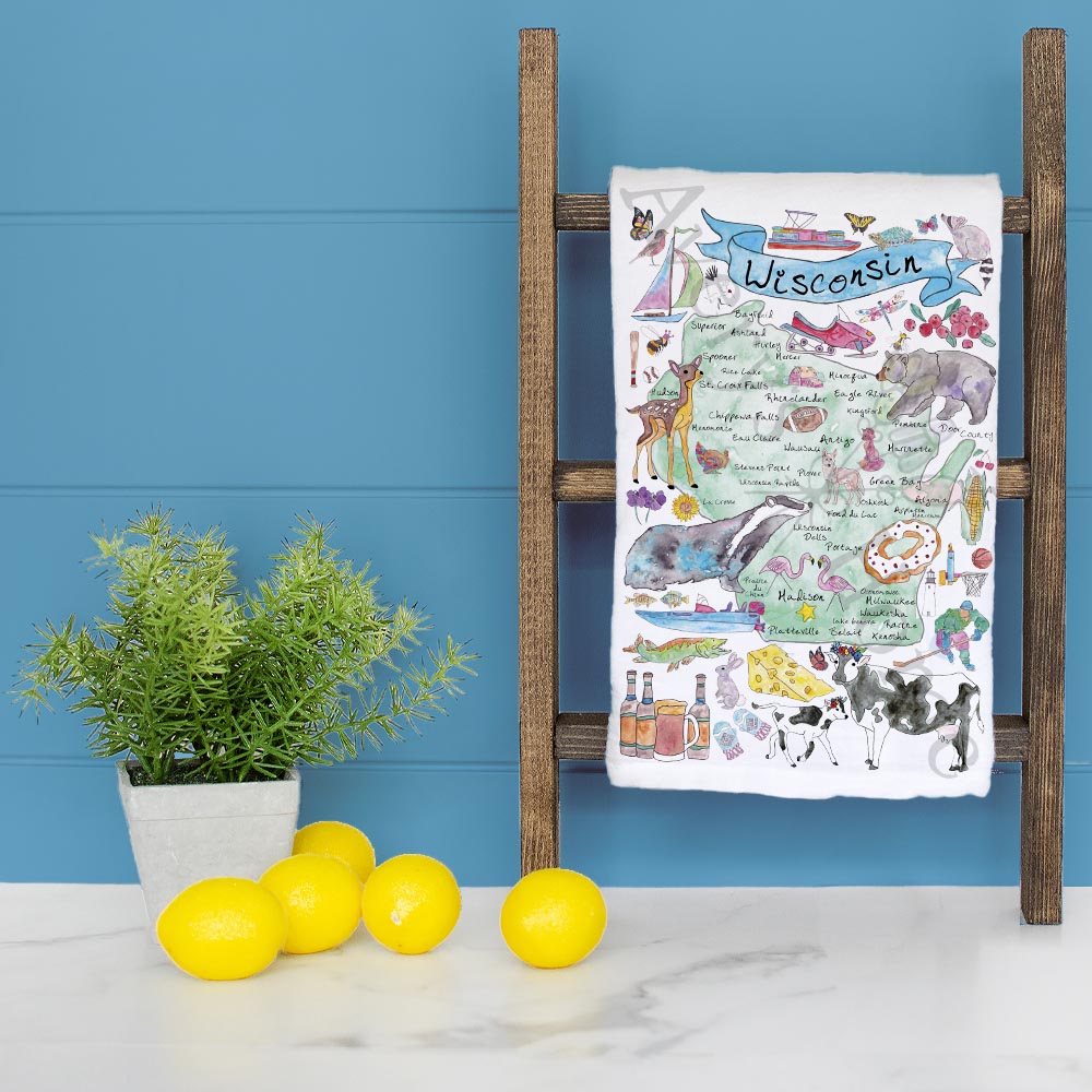 Wisconsin Map Tea Towel – Beer, Brats & Great Lakes