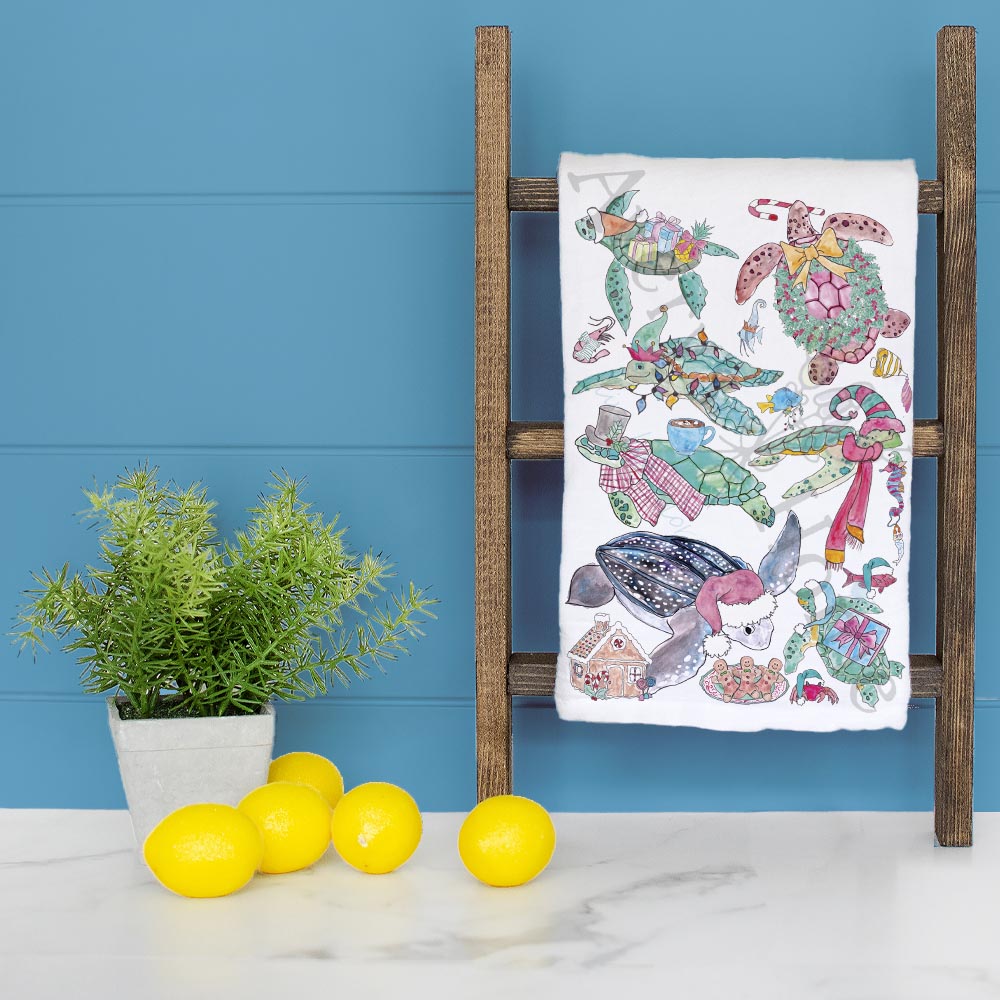 Christmas Sea Turtle Species Kitchen Tea Towel - No Words