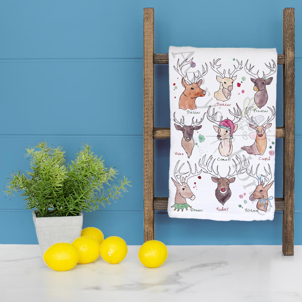 Santa's Reindeer Christmas Kitchen Décor Tea Towel
