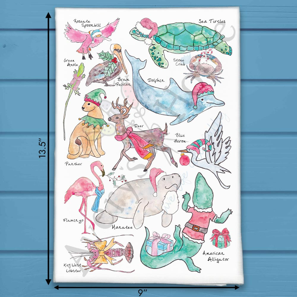 Christmas Florida Critters Holiday Kitchen Décor Tea Towel