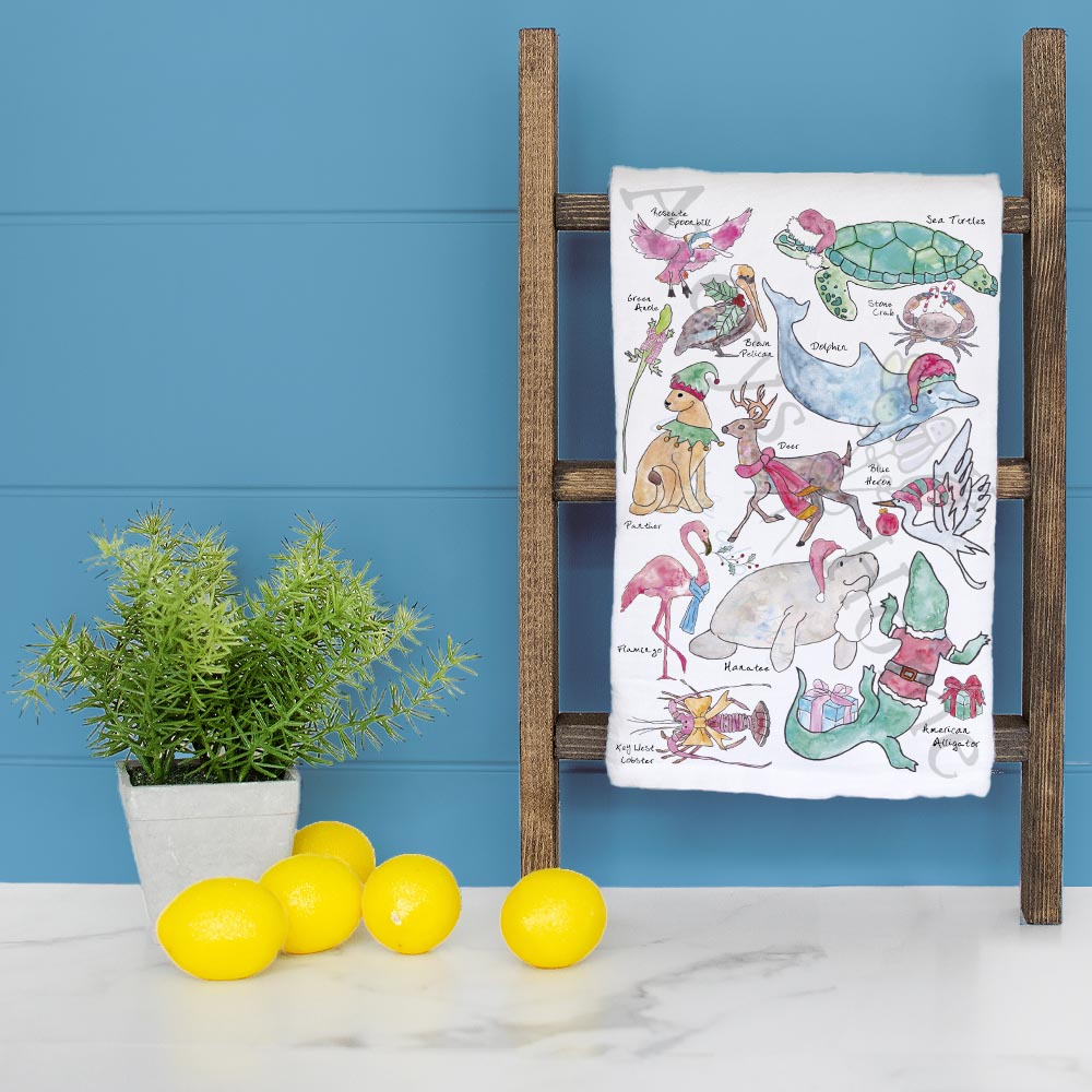 Christmas Florida Critters Holiday Kitchen Décor Tea Towel
