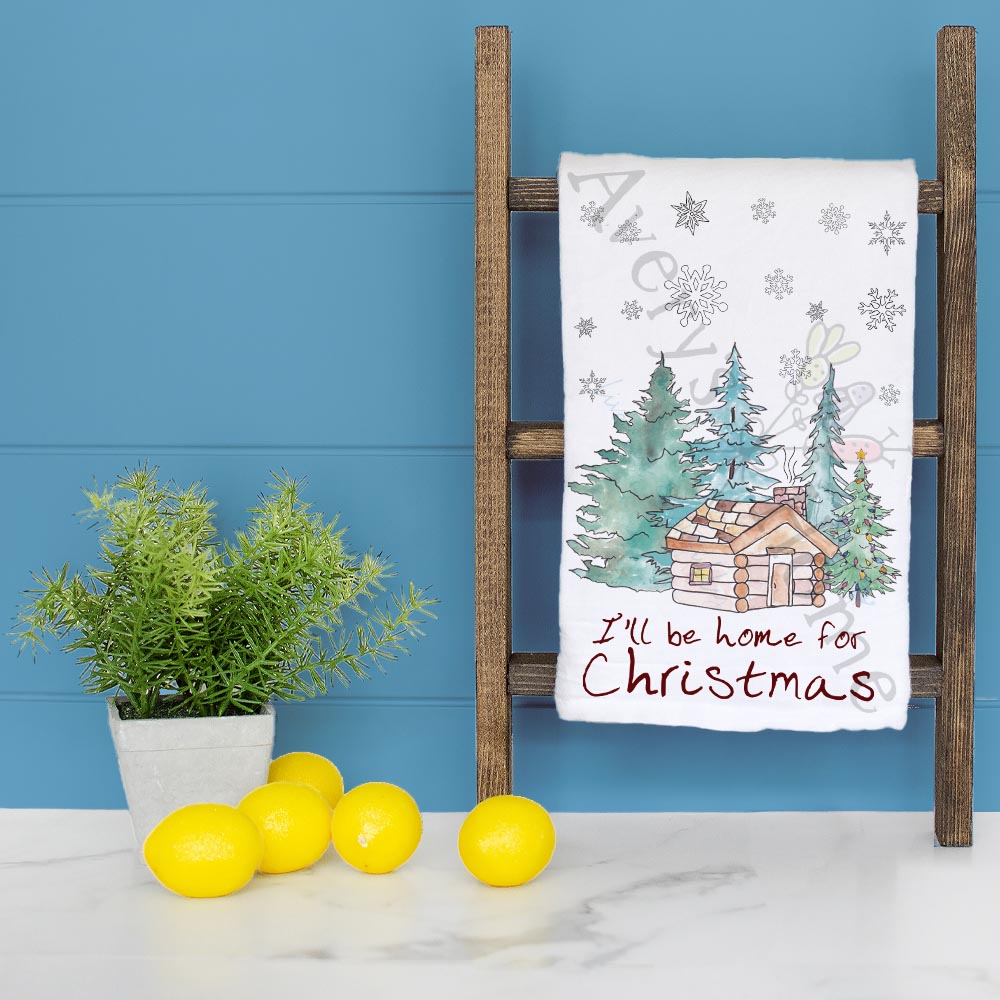 I'll be Home for Cabin Christmas Kitchen Décor Tea Towel