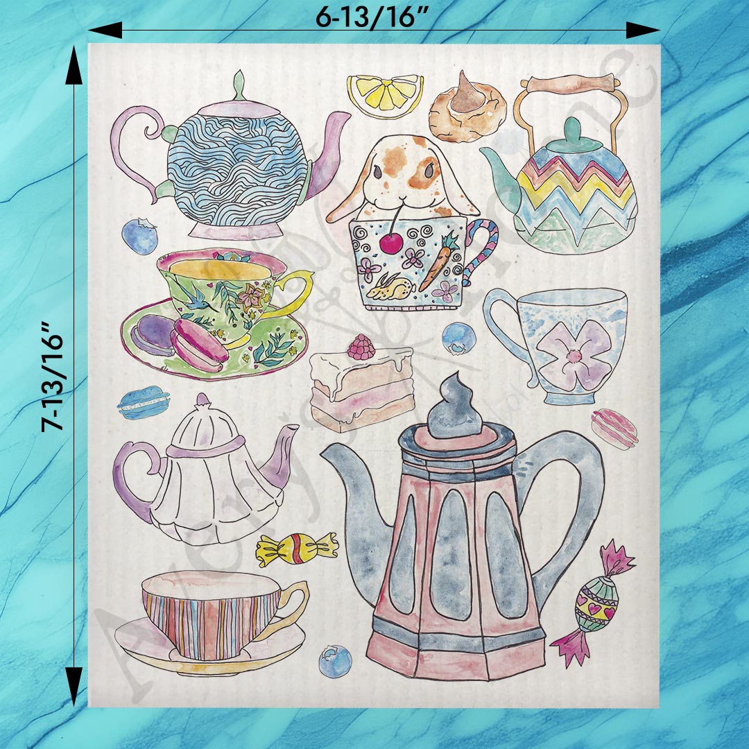 Tea Time Animal Swedish Dishcloth – Whimsical Café Decor