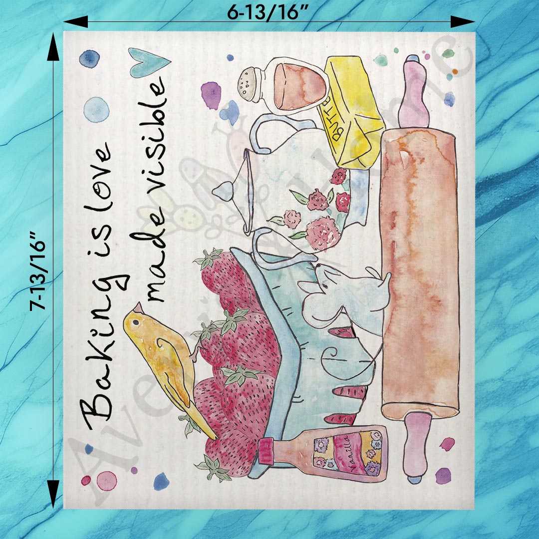Love Is Baked Swedish Dishcloth – Sentimental Kitchen Decor