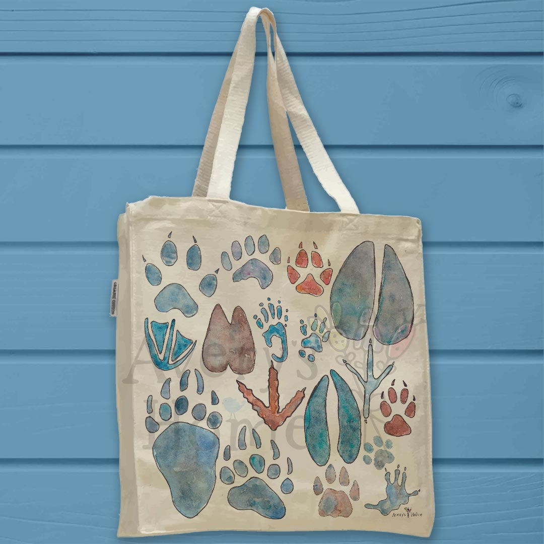 Animal Tracks Organic Cotton Tote Bag – Mountain Hiking Decor