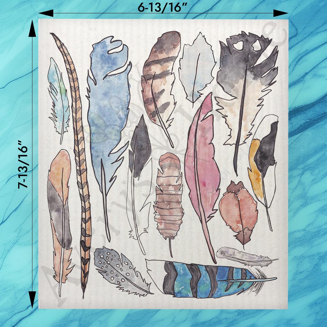 Bird Feather Collection Swedish Dishcloth – Nature Study Decor