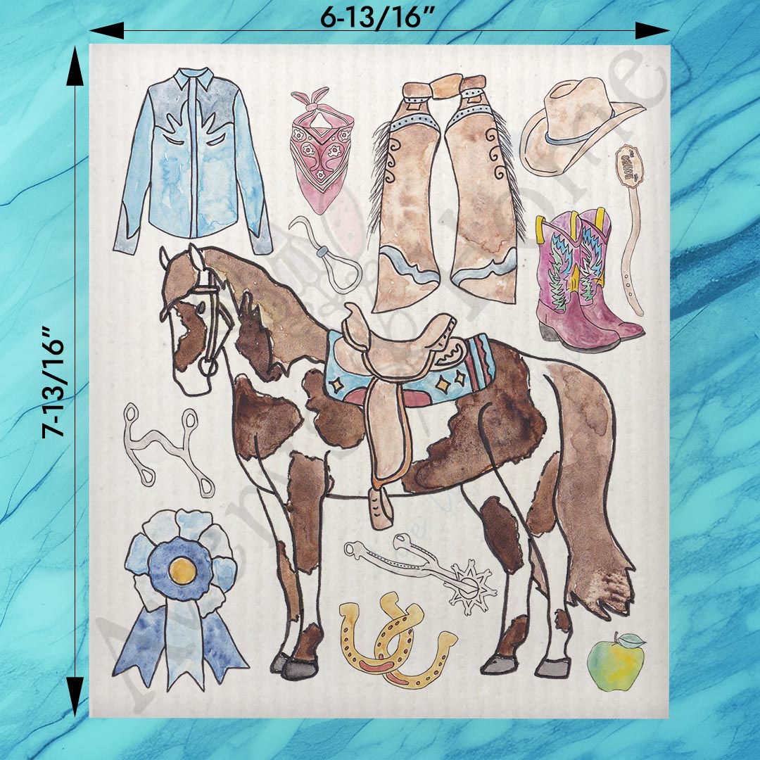 Western Horse Riding Swedish Dishcloth – Cowboy Decor