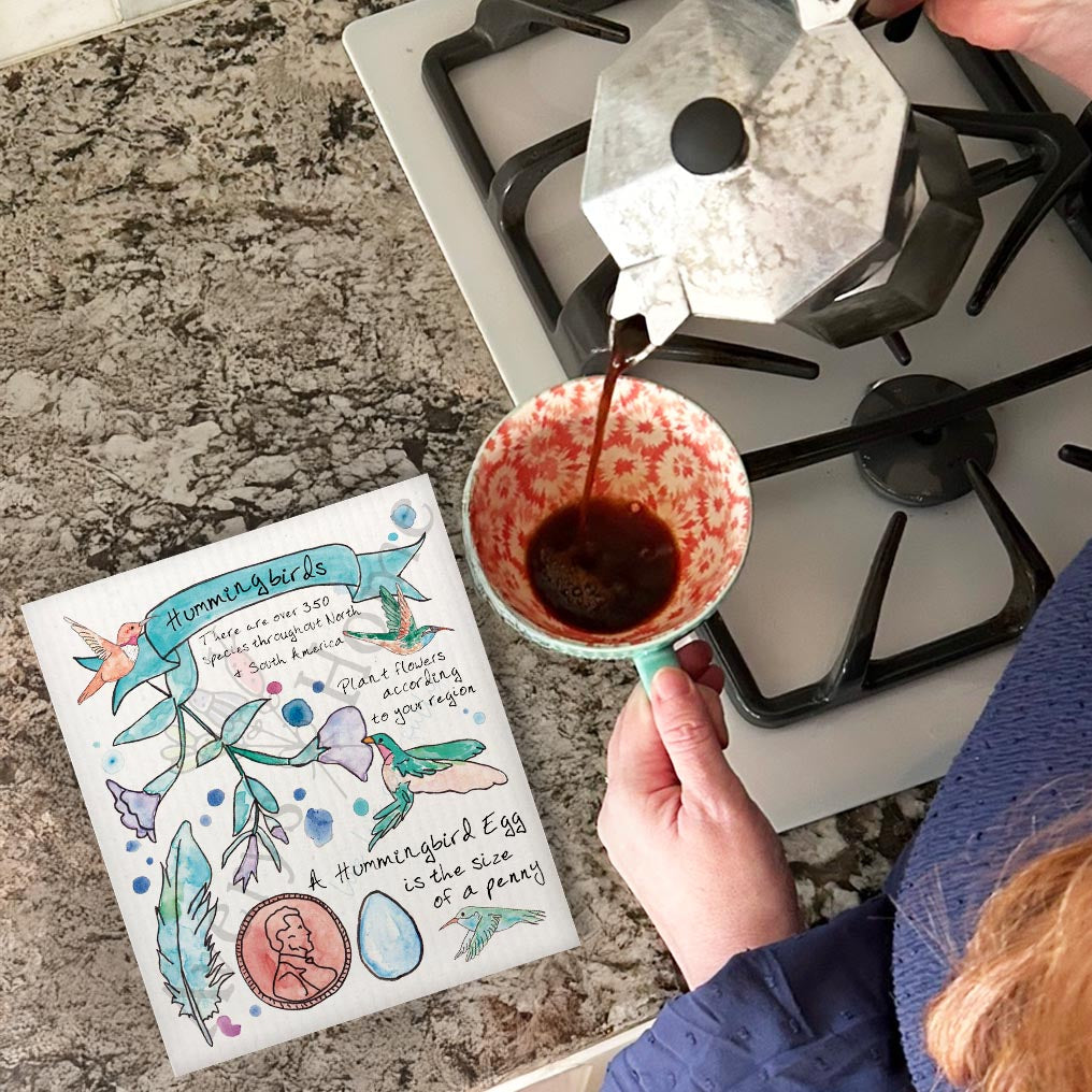 Hummingbird Bird Facts Swedish Dishcloth – Birdwatcher Decor