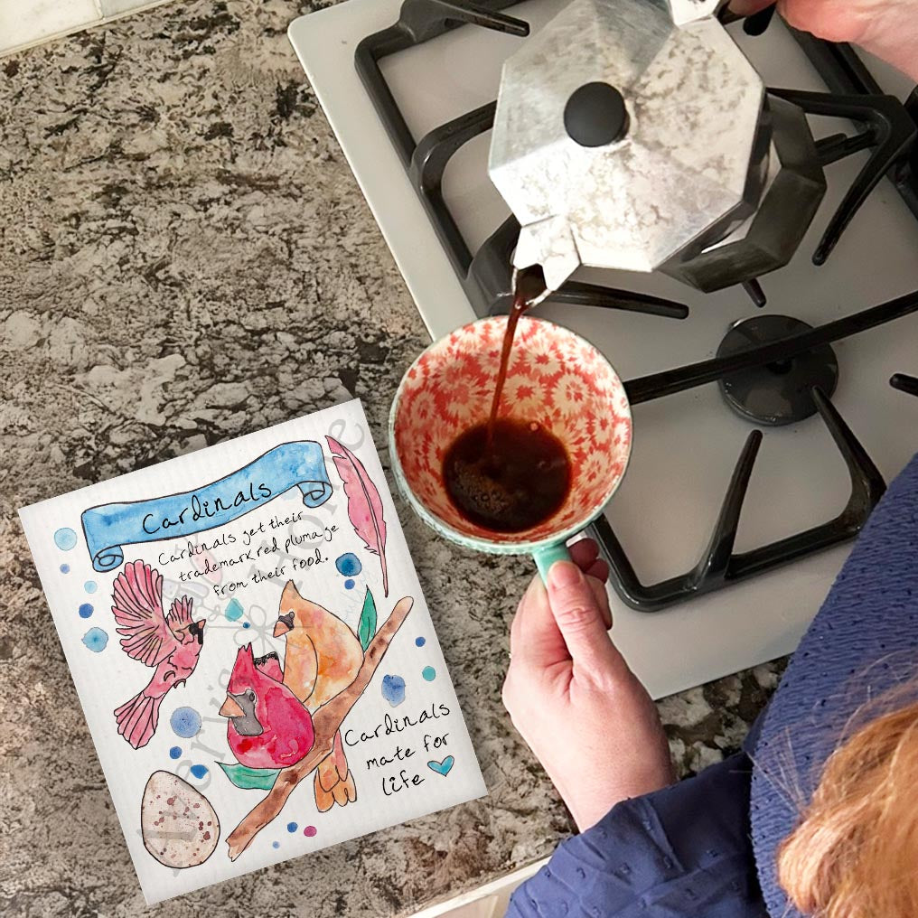 Cardinal Bird Facts Swedish Dishcloth – Nature Decor