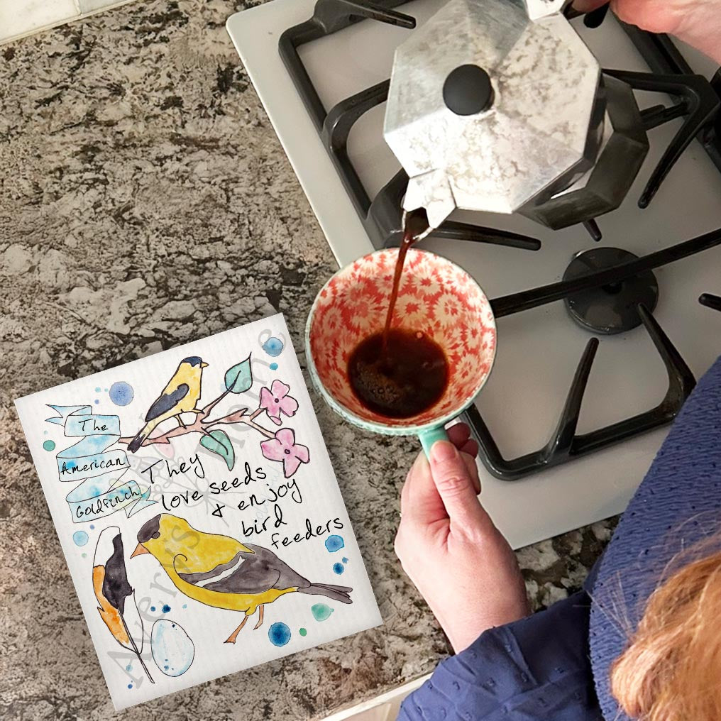 American Goldfinch Facts Swedish Dishcloth – Garden Bird Decor