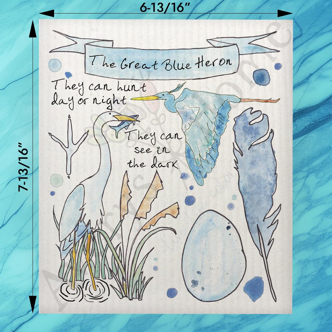 Blue Heron Bird Facts Swedish Dishcloth – Coastal Nature Gift