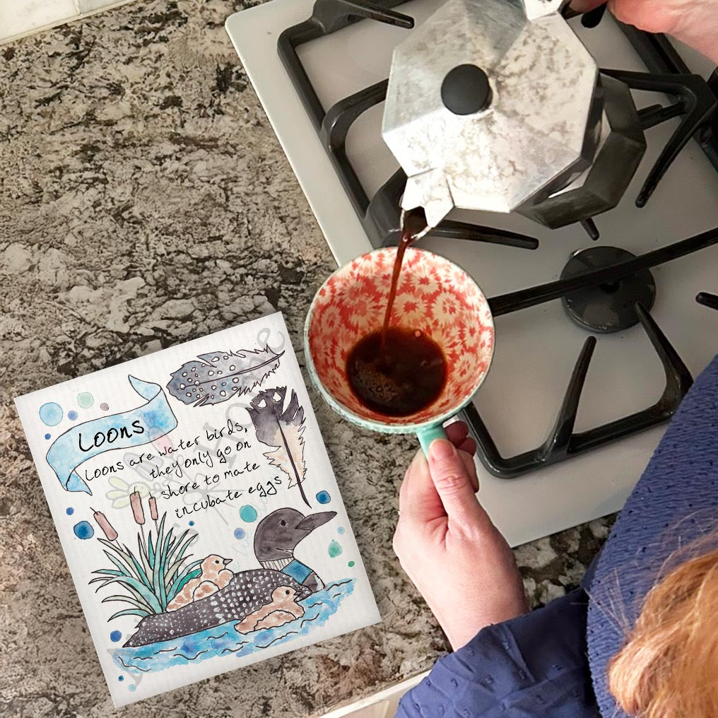 Common Loon Bird Facts Swedish Dishcloth – Lake Life Gift